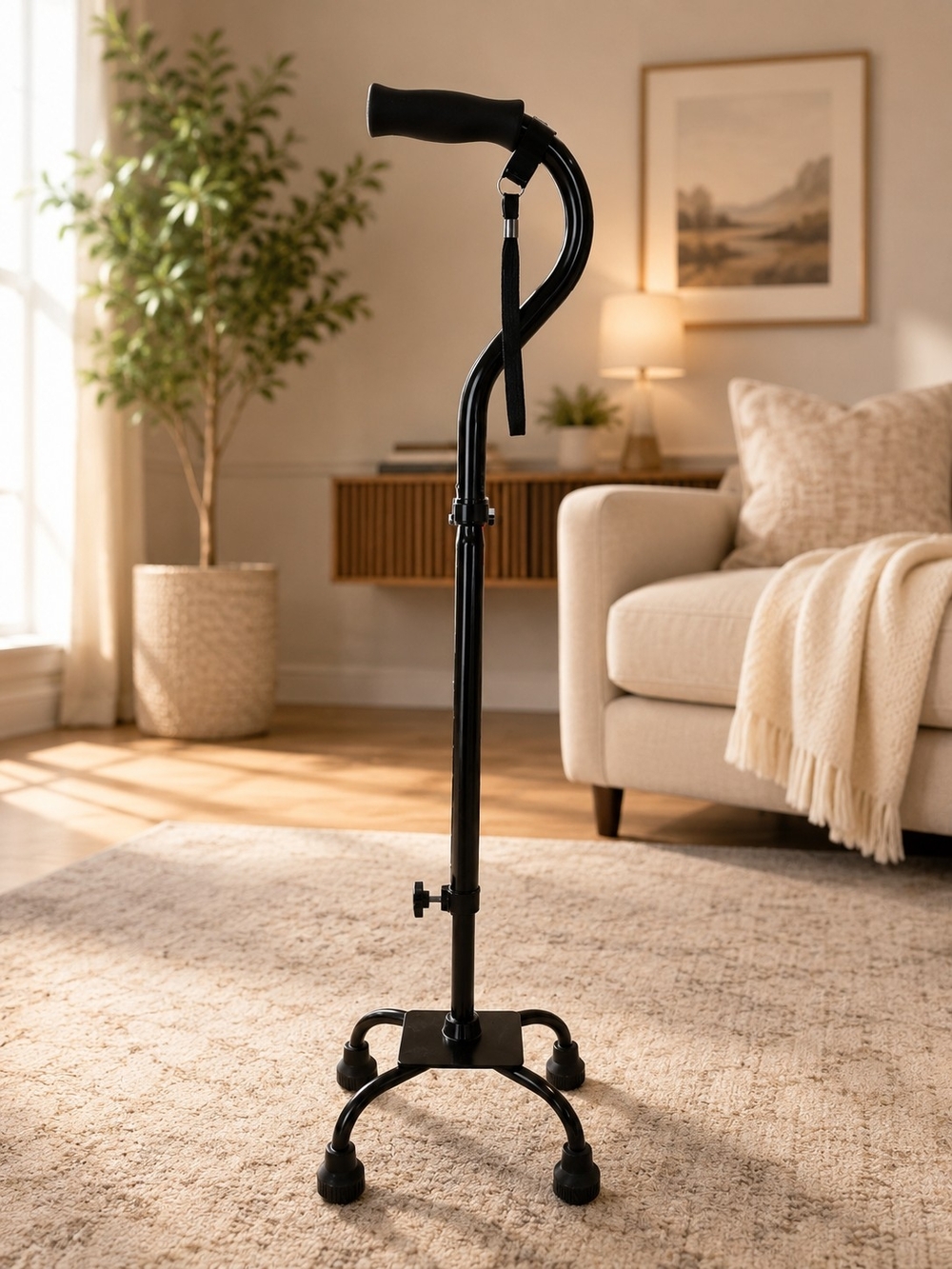 Adjustable Quad Cane in Black